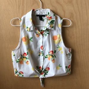 Tie Front Fruit Print Shirt